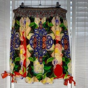 Shahida Parides Blouse Off Shoulder Floral Beaded Silk Viscose Tie Sleeve Size M